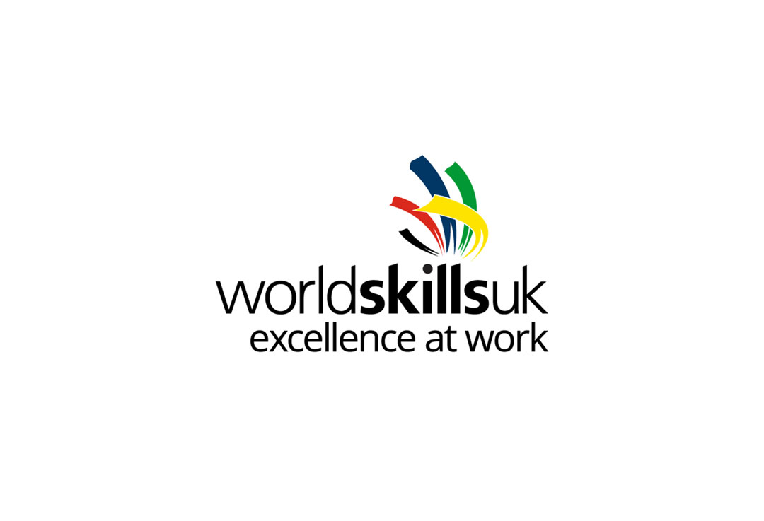 WorldSkills UK logo with colourful abstract design above the text “worldskillsuk excellence at work”